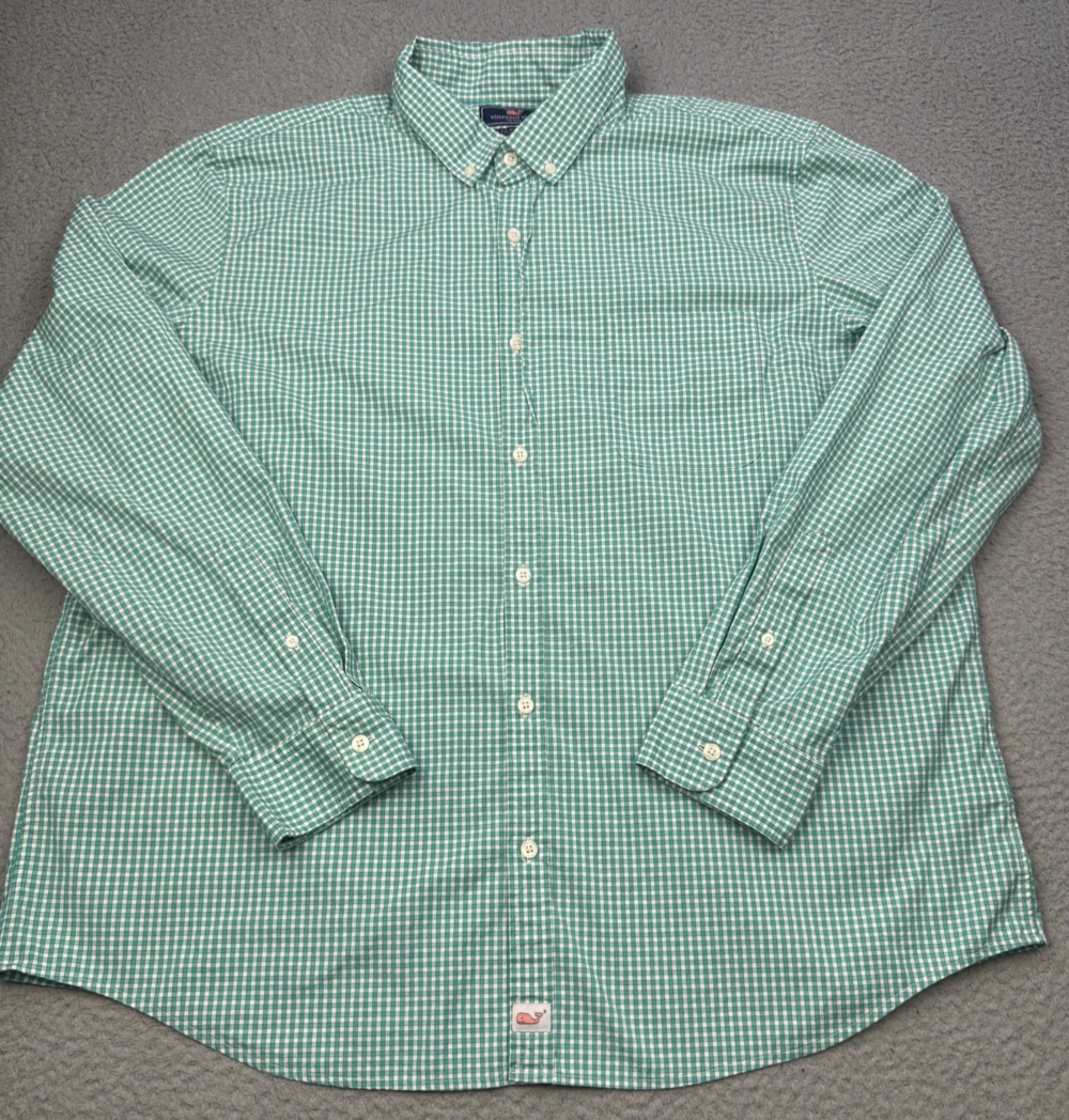 VINEYARD VINES Shirt Mens XXL 2XL Green White Gingham Check Slim Fit Murray